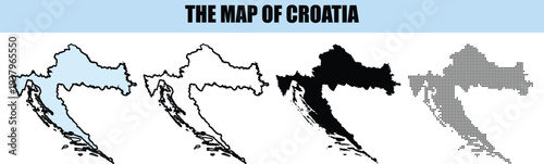 Croatia Map Outline Variations Silhouette and Dot Pattern Isolated on White Background