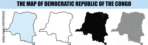 Democratic Republic of Congo Map Outlines Black Silhouette Dotted Pattern