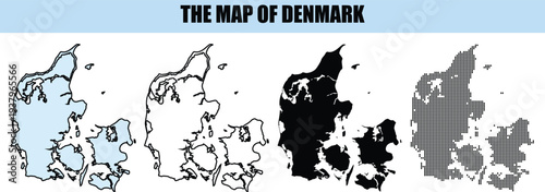 Denmark Country Map Outlines Various Styles Solid Dotted Silhouette