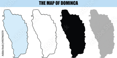 Dominica Map Outlines and Silhouettes in Different Styles