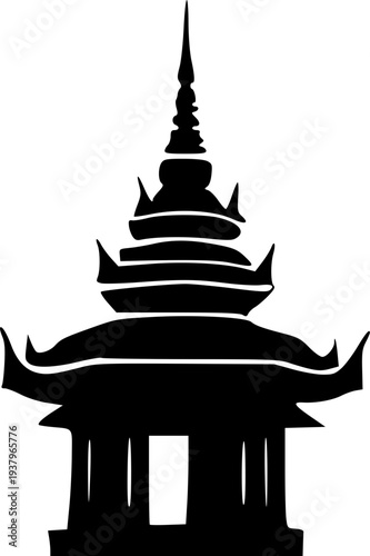 Traditional Asian Pagoda Temple Building Silhouette