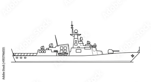 Detailed Illustration of Naval Warship.
