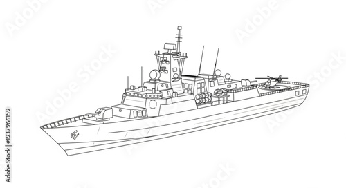 Detailed Illustration of Naval Warship.