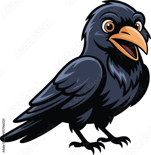 Cartoon raven bird vector on white background.