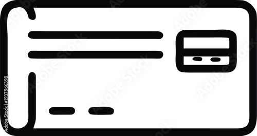 A simple black and white illustration of a credit card on a plain background