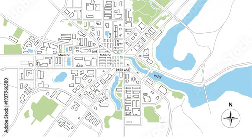 Detailed City Map with River.