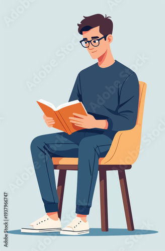 uomo che legge un libro seduto sedia o poltrona vettoriale