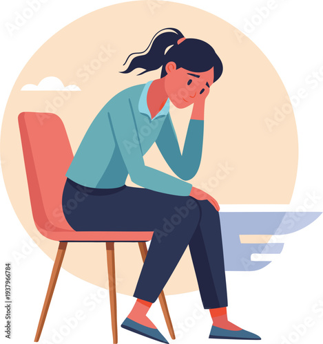Sad, unhappy woman on chair covered her face with her hand. Professional burnout syndrome. Vector flat style cartoon illustration stock illustration
