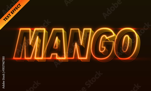 Mango orange neon glowing echo line text effect with futuristic tropical style