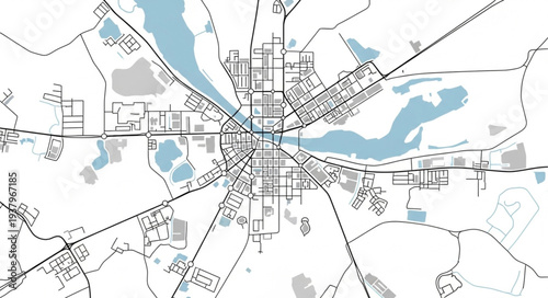 Detailed City Map with Water Features.