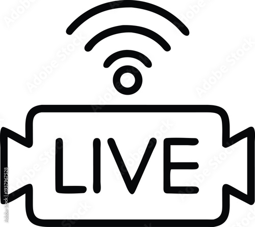 A simple black and white icon of a live streaming symbol