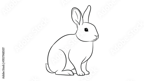 Elegant Rabbit Contour: a clean and delicate black and white illustration of a rabbit in a sitting pose, revealing its soft features and a keen awareness.