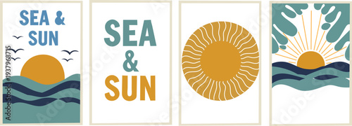Set of sea and sun illustrations on with text