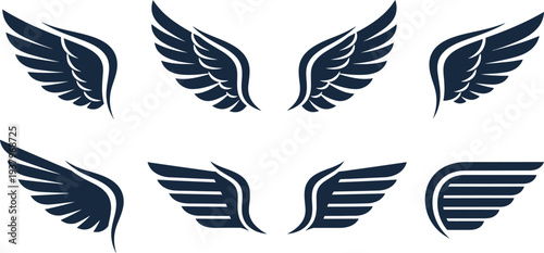 Collection of stylized wing graphics in various designs and orientations