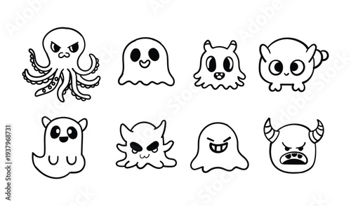 Cute cartoon monsters and creatures in various expressions and shapes