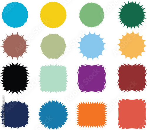 Colorful palette of paint swatches in various shapes and textures