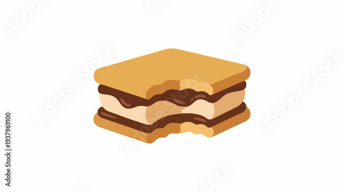 Bitten campfire s'more illustration with roasted marshmallow and chocolate isolated vector graphic