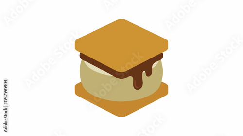 Isometric s'mores vector illustration for camping dessert graphic concepts featuring melted marshmallow and chocolate layers isolated for summer camp promotions