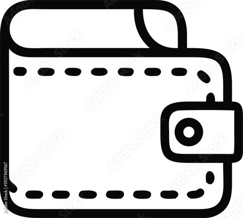 A simple black and white icon of a wallet with a camera on it