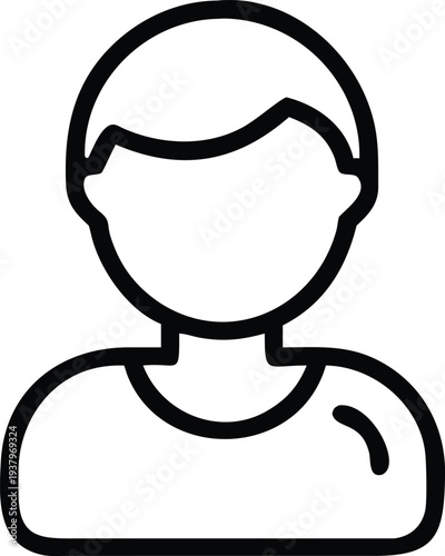 A simple black and white illustration of a person's head and shoulders