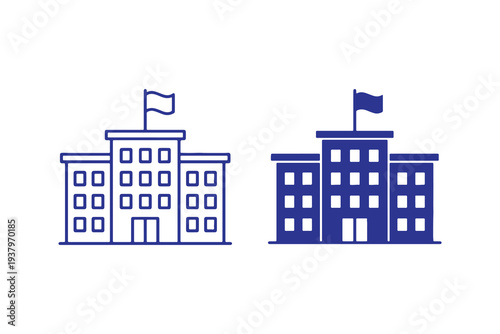 School Building Vector Illustration: Simple vector illustrations of a school building, conveying the essence of learning and institutional structure. Representing education.