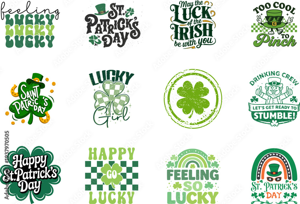 Obraz premium St Patrick’s Day Typography Bundle – Lucky Irish Quote Vector Set