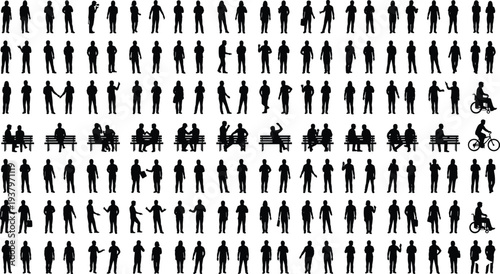 Mega Bundle of People Silhouettes Featuring Diverse Groups Walking Businessmen Shopping Couples Singing Choir Kids Playing and Large Crowd Triangle for Graphic Design
