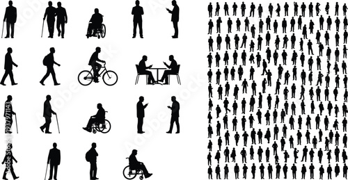 Mega Bundle of People Silhouettes Including Families Shopping Groups Singing Choir Kids Playing Walking Dogs and Large Crowd Triangle Concept for Architecture Visualization