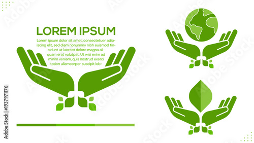 Sustainability Green Hand Protecting Earth. Eco Friendly Natural Environment Global Concept. Vector Illustration