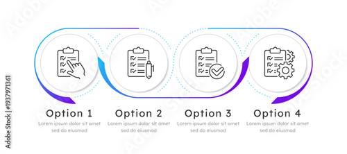 Task management infographic 4 steps. Workflow control. Risk management, compliance regulation. Corporate framework, data processing. Editable thin line icons diagram process. Lexend font used