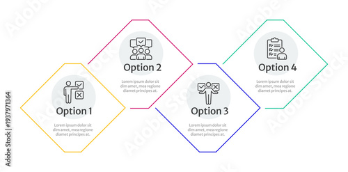 Marketing research elements infographic 4 steps. Customer feedback, decision making. Audience testing. Project management. Editable two color line icons diagram flow. Merriweather Sans font used