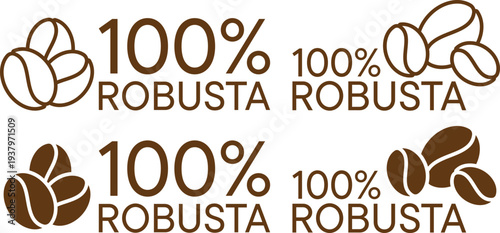Brown Robusta coffee badges with beans and text displayed on a white background