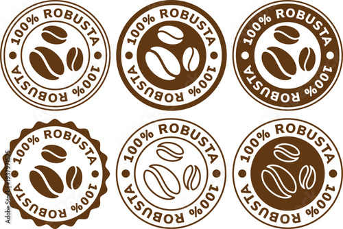 Brown round Robusta coffee stamps on a white background suitable for branding and packaging use
