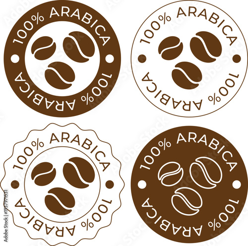 Collection of vintage Arabica coffee seals and stamps from various sources around the world