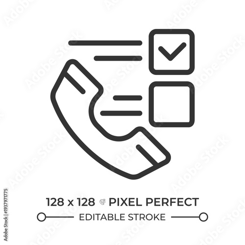 Phone survey pixel perfect line icon. Social research, customer feedback. Call processes, confirmed contact. Isolated vector illustration. Outline symbol. Simple linear drawing. Editable stroke