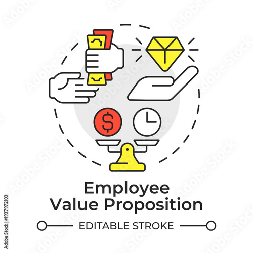 Employee value proposition multi color concept icon. Vacancy benefits. Employer branding component. Round shape line illustration. Abstract idea. Graphic design. Easy to use in promotional material