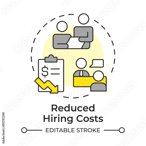 Reduced hiring costs multi color concept icon. Recruiting expenses. Employer branding importance. Round shape line illustration. Abstract idea. Graphic design. Easy to use in promotional material
