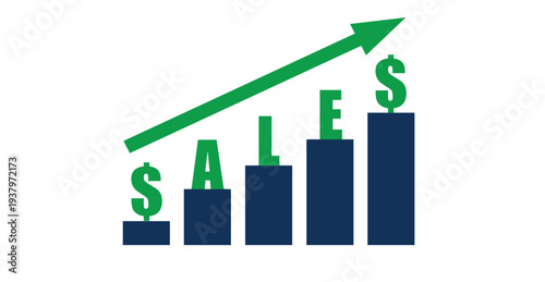 Upward stepping green arrow. Growth arrow with Blue stairs, step to growth success vector illustration on white. Progress way and forward achievement creative concept.