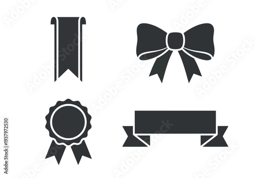 Decorative ribbon collection with vertical bookmark gift bow circle medal and wide banner