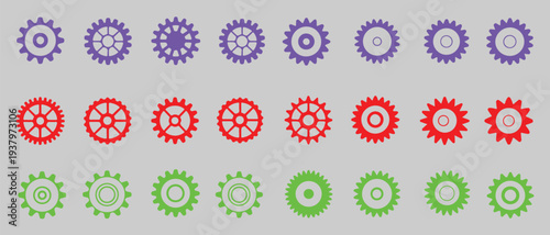 Gear icon set, black gear wheel icons collection. Cogwheel vector icon