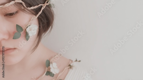 Wallpaper Mural Natural Beauty Portrait With Botanical Elements And Copy Space Torontodigital.ca