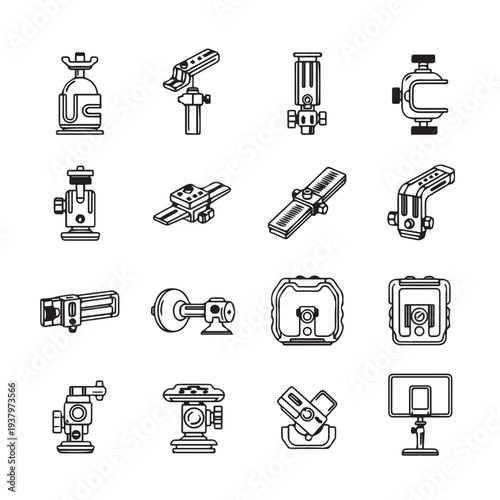 Camera Mounts and Accessories Collection Vector Icons