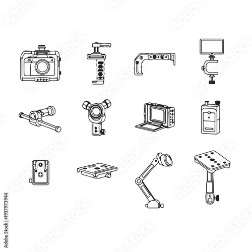 Camera Rigging Components CollectionVideo Production Accessories Line Art
