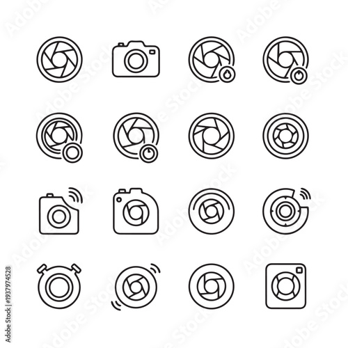 Camera Lens Aperture Icons Set Collection Photography Symbols Vector Graphics