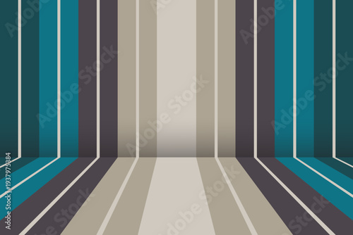 Empty studio background with perspective stripes for product display. Elegant cool tone palette striped background for creative projects.