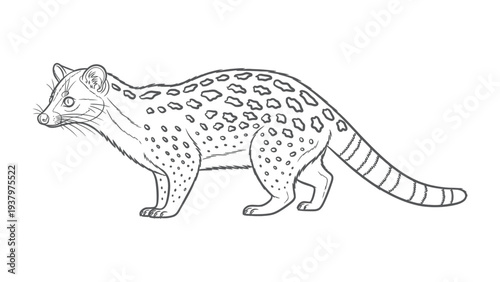 Civet Line Art Illustration: A detailed line art illustration of a civet showcasing its unique spotted coat and slender physique. It captures the essence of this fascinating creature.