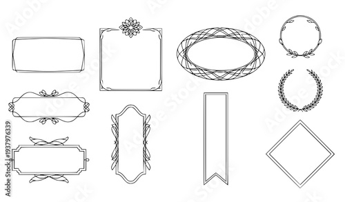 Set of Nine Minimalist Decorative Frame Borders and Circle Monograms Vector Collection