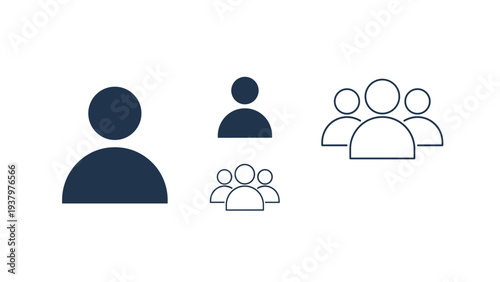 Versatile set of user and group profile icons in various solid and outline styles, ideal for applications and website design.