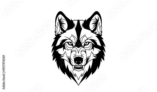 Stylized Wild Wolf Head Vector Illustration with Geometric Fur and Bold Outlines