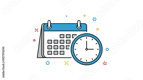 Calendar icon positioned next to a clock icon, effectively representing time management, scheduling, appointments, and important deadlines.